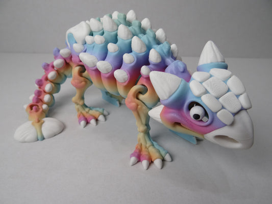 3D Printed Articulated Ankylosaurus Skeleton Dinosaur Figurine Glow Rainbow