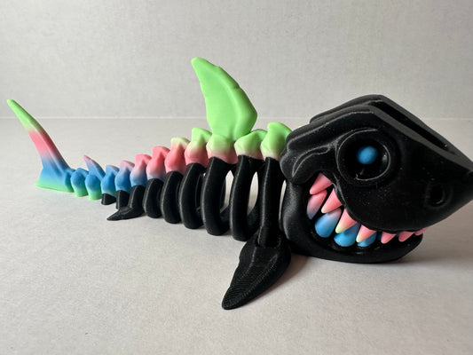 3D Printed Articulated Skeleton Shark Figurine Fidget
