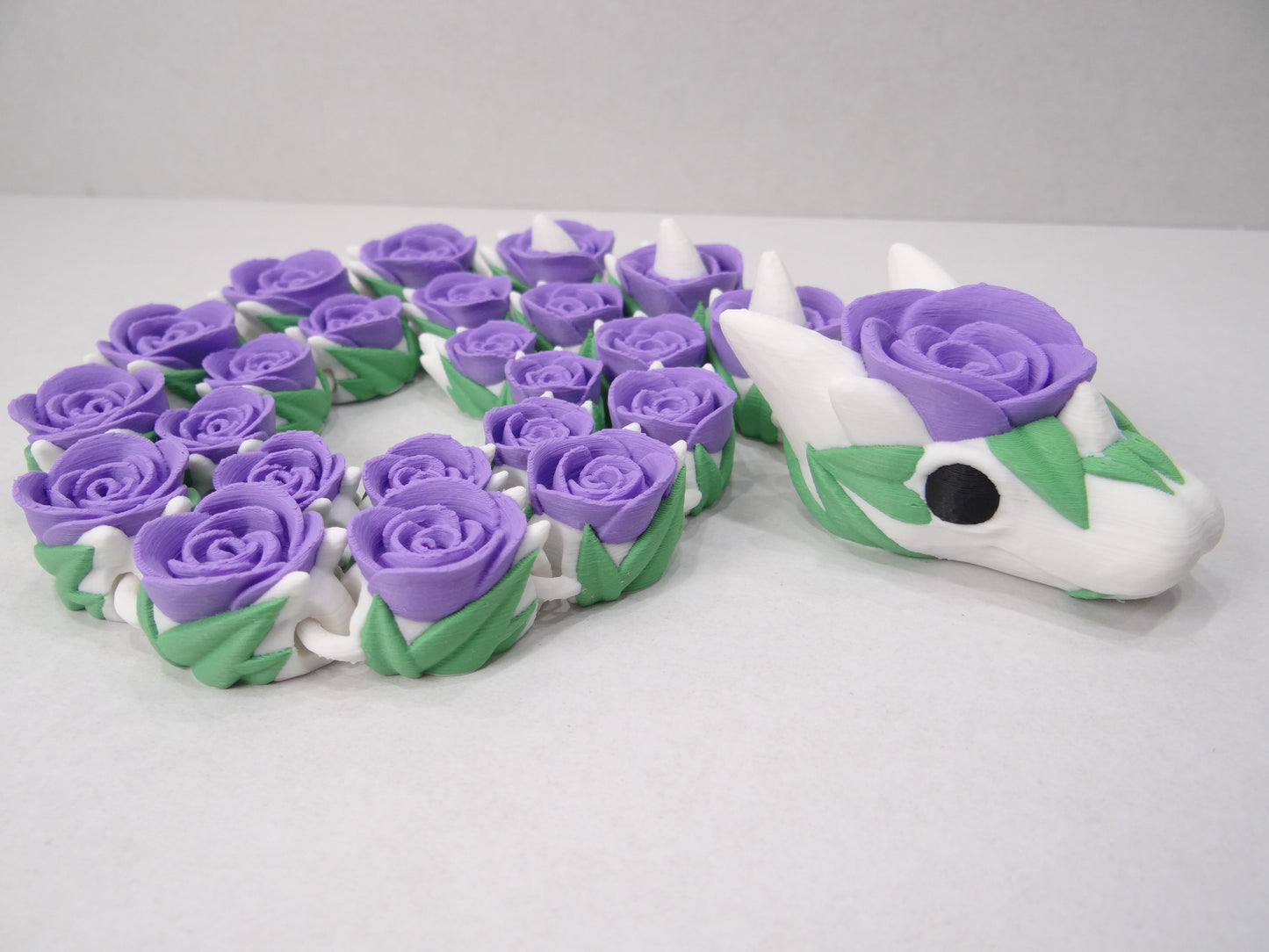 3D Printed Articulating Rose Snake – Elegant Poseable Floral Fantasy Decor