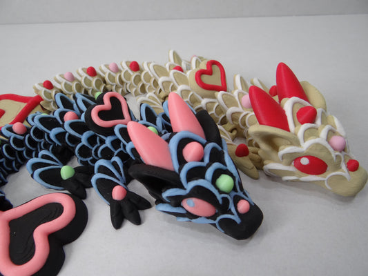 3D Printed Articulating Baby Heart Cookie Dragons – Poseable Fantasy Creatures – Gift