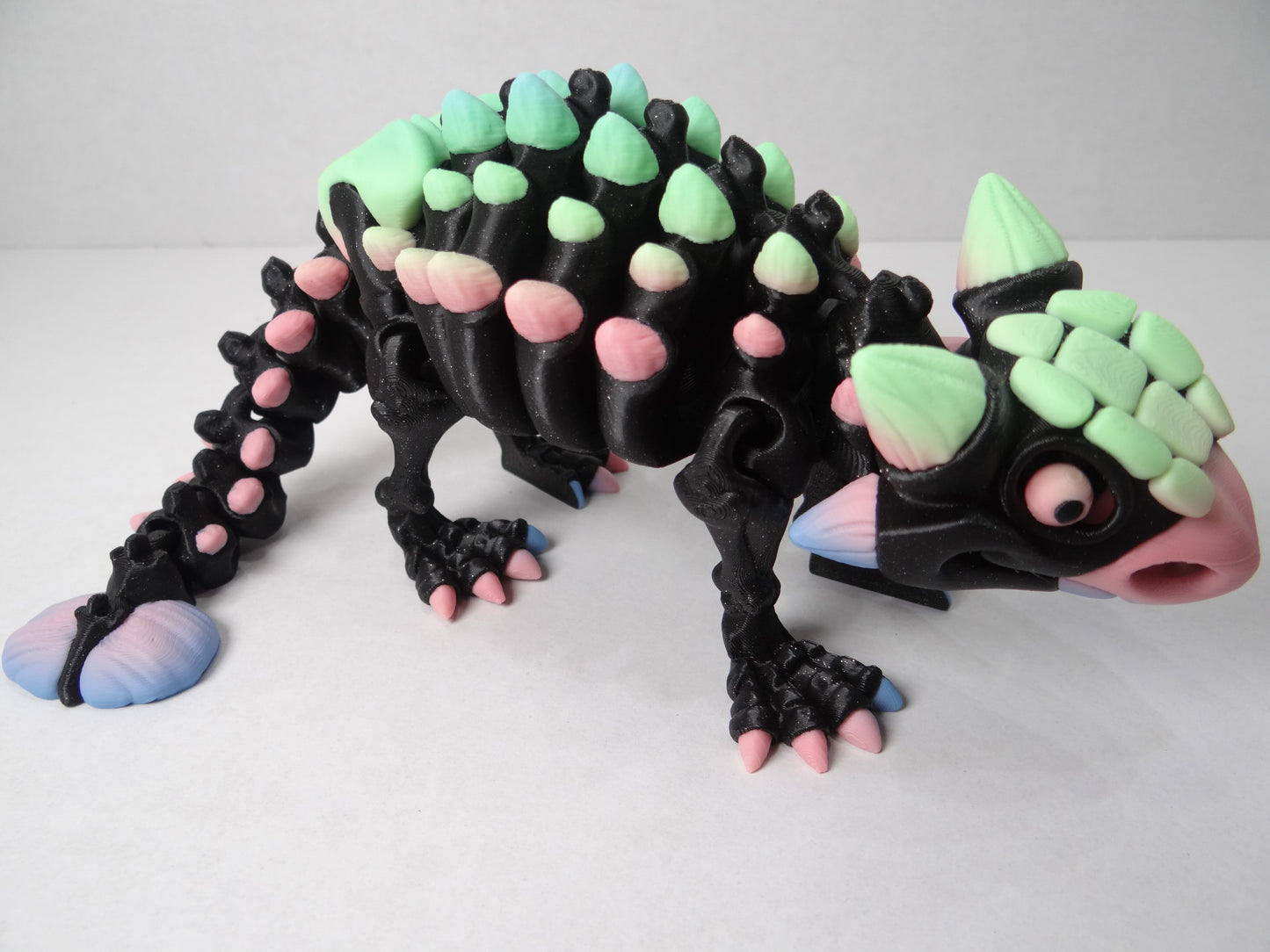 3D Printed Articulated Ankylosaurus Skeleton Dinosaur Figurine Glow Rainbow
