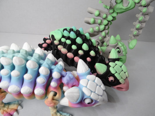 3D Printed Articulated Ankylosaurus Skeleton Dinosaur Figurine Glow Rainbow