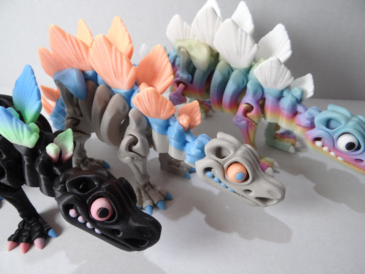 3D Printed Stegosaurus Skeleton – Fully Articulated Dinosaur Model – Glow in Dark, Sparkle Candy, Rainbow