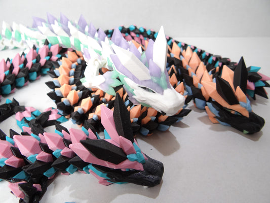 3D Printed Articulating Crystal Dragon – 20" Poseable Fantasy Figurine – Glow in the Dark