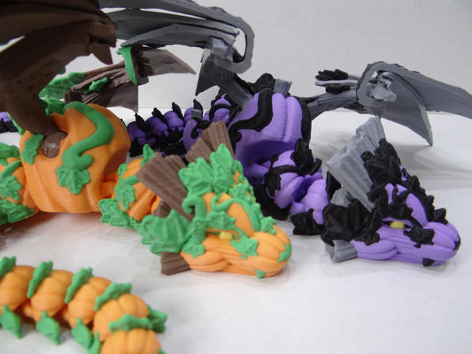 3D Printed Articulating Pumpkin Dragon – 14.5" Poseable Autumn Fantasy Figurine – Fall Décor Collectible