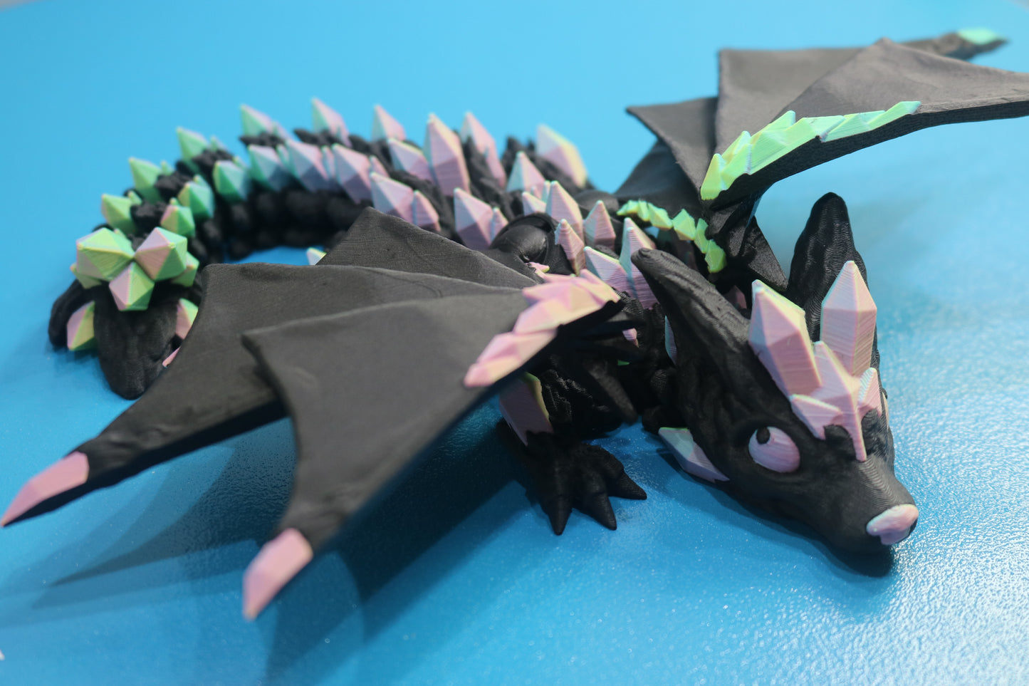 3D Printed Baby Crystal Wolf Dragon – 8" Poseable Fantasy Figurine – Glow in the Dark Collectible