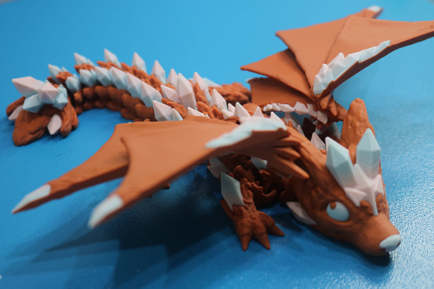 3D Printed Baby Crystal Wolf Dragon – 8" Poseable Fantasy Figurine – Glow in the Dark Collectible