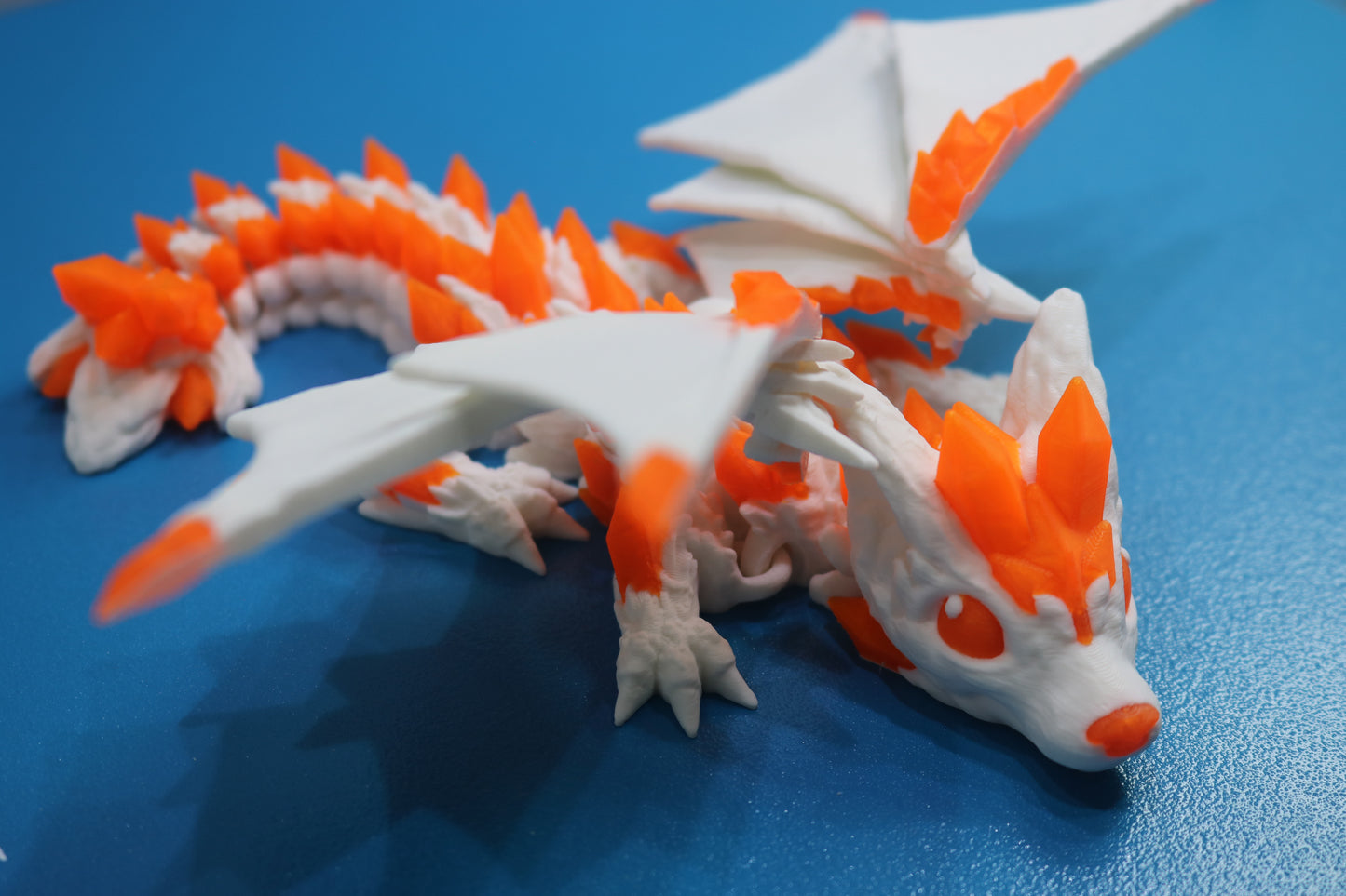 3D Printed Baby Crystal Wolf Dragon – 8" Poseable Fantasy Figurine – Glow in the Dark Collectible