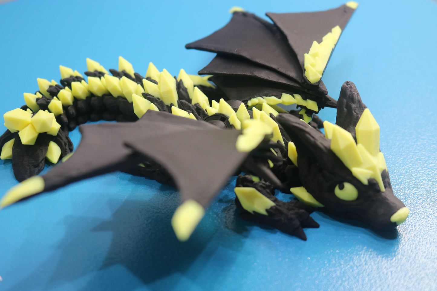 3D Printed Baby Crystal Wolf Dragon – 8" Poseable Fantasy Figurine – Glow in the Dark Collectible