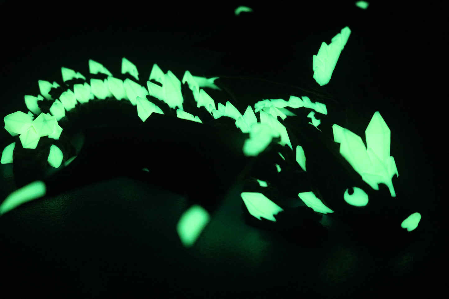 3D Printed Baby Crystal Wolf Dragon – 8" Poseable Fantasy Figurine – Glow in the Dark Collectible