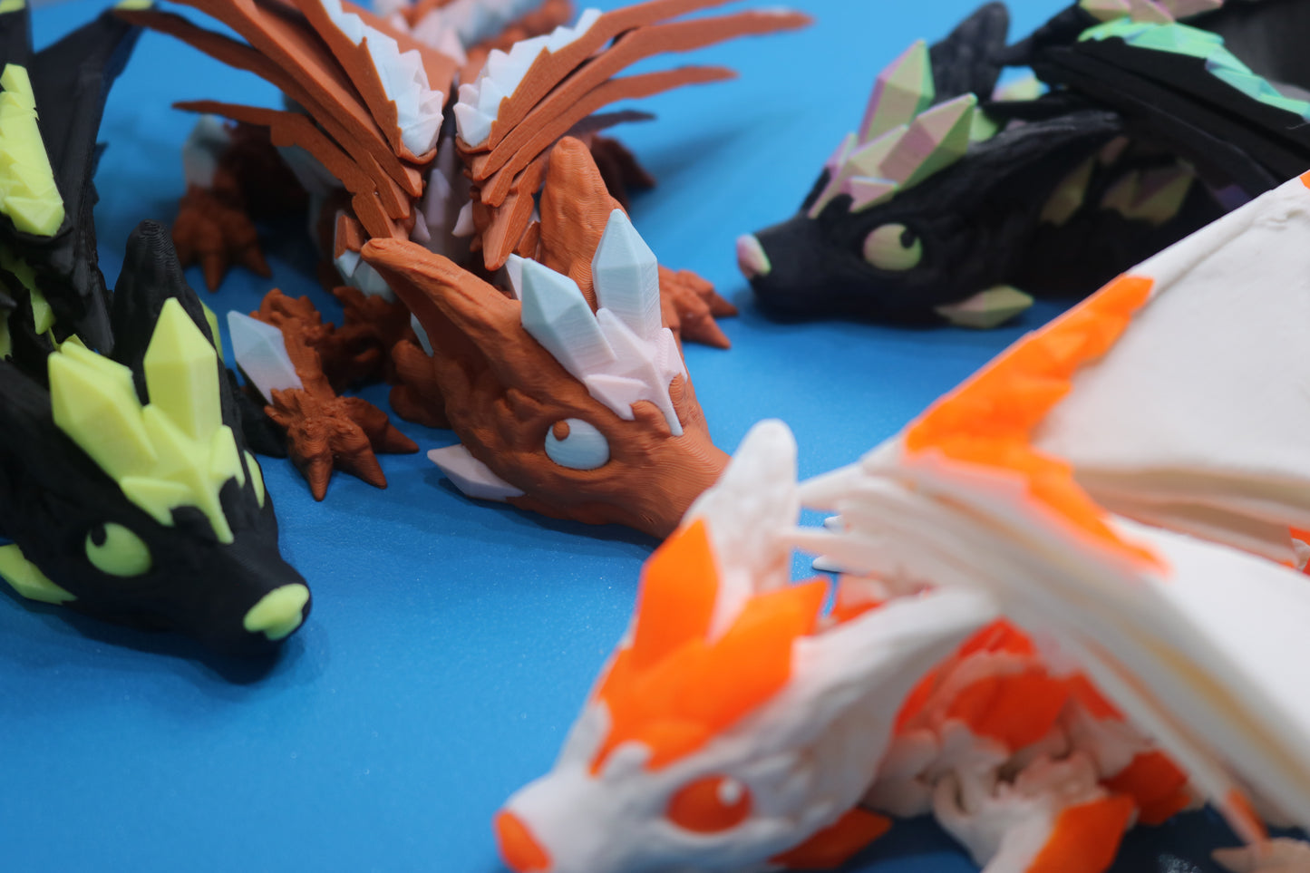 3D Printed Baby Crystal Wolf Dragon – 8" Poseable Fantasy Figurine – Glow in the Dark Collectible