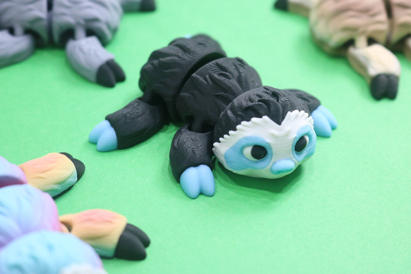 Articulating Magnetic Sloth – 3.25" 3D Printed Poseable Figurine – Glow in the Dark & Rainbow Options