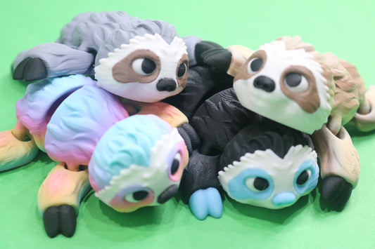 Articulating Magnetic Sloth – 3.25" 3D Printed Poseable Figurine – Glow in the Dark & Rainbow Options