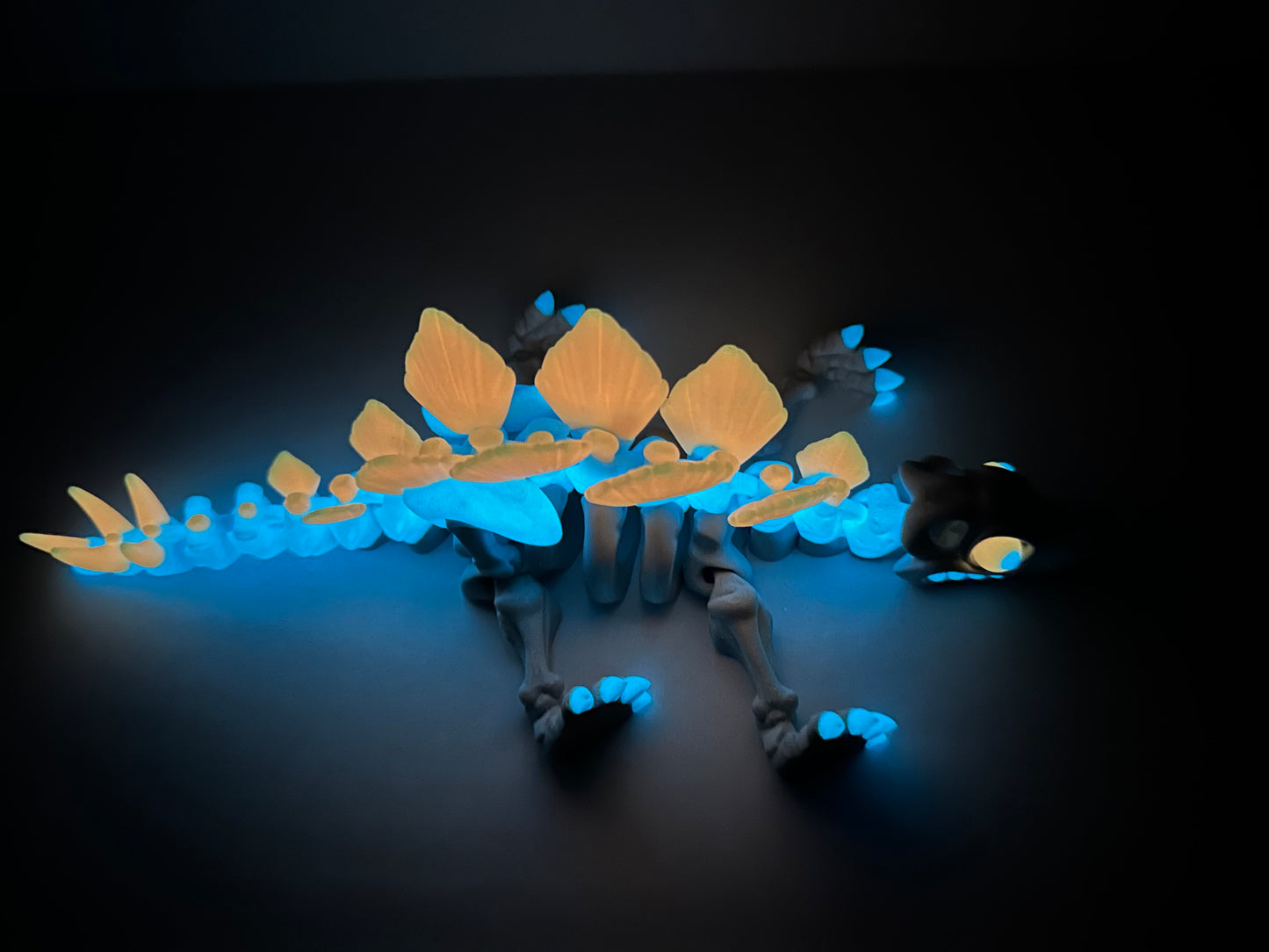 3D Printed Stegosaurus Skeleton – Fully Articulated Dinosaur Model – Glow in Dark, Sparkle Candy, Rainbow
