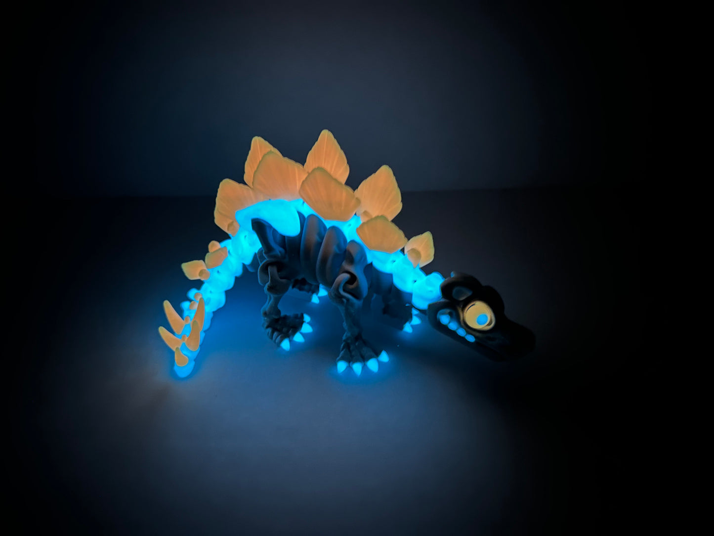 3D Printed Stegosaurus Skeleton – Fully Articulated Dinosaur Model – Glow in Dark, Sparkle Candy, Rainbow
