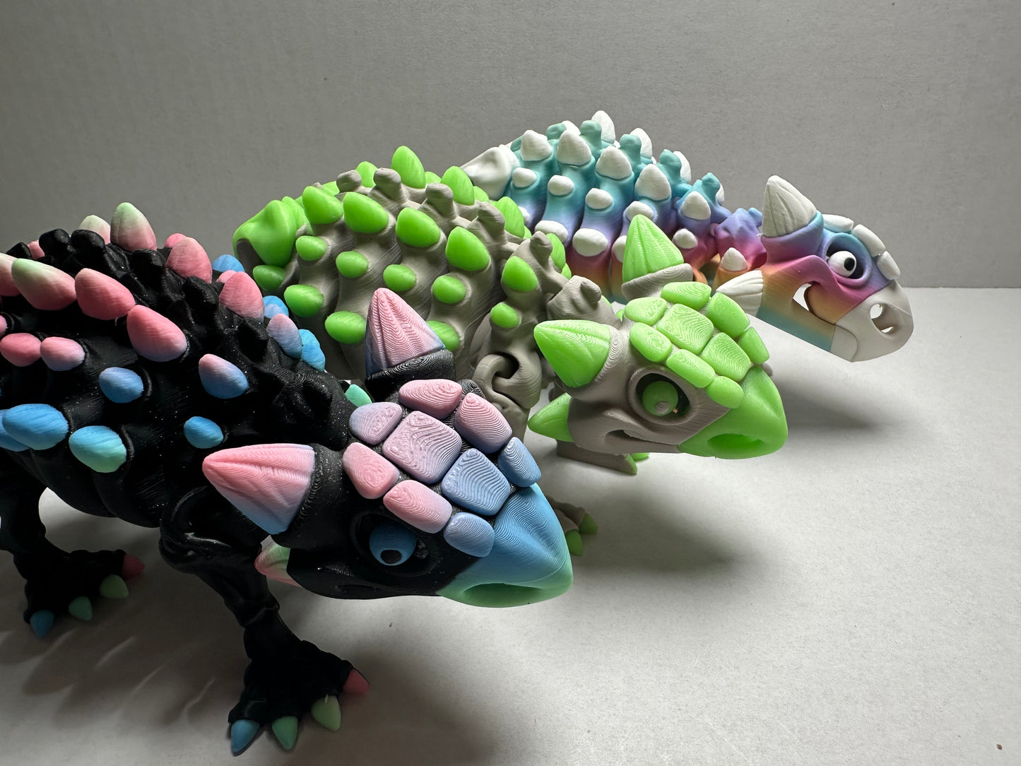 3D Printed Articulated Ankylosaurus Skeleton Dinosaur Figurine Glow Rainbow