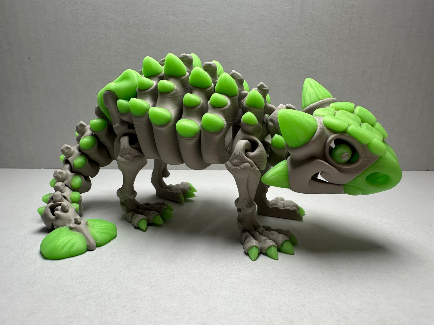 3D Printed Articulated Ankylosaurus Skeleton Dinosaur Figurine Glow Rainbow