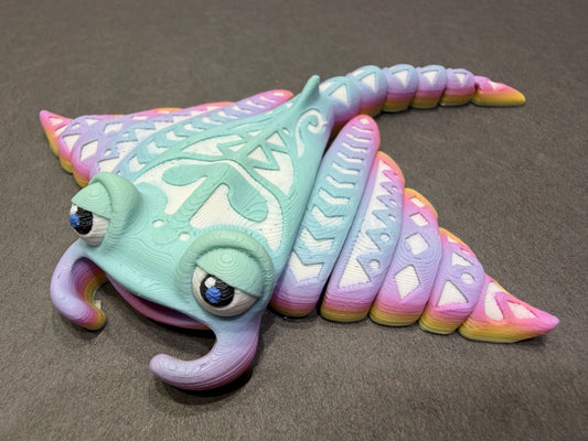 3D Printed Magnetic Manta Ray – Tattooed Poseable Sea Animal – Ocean Lover Gift